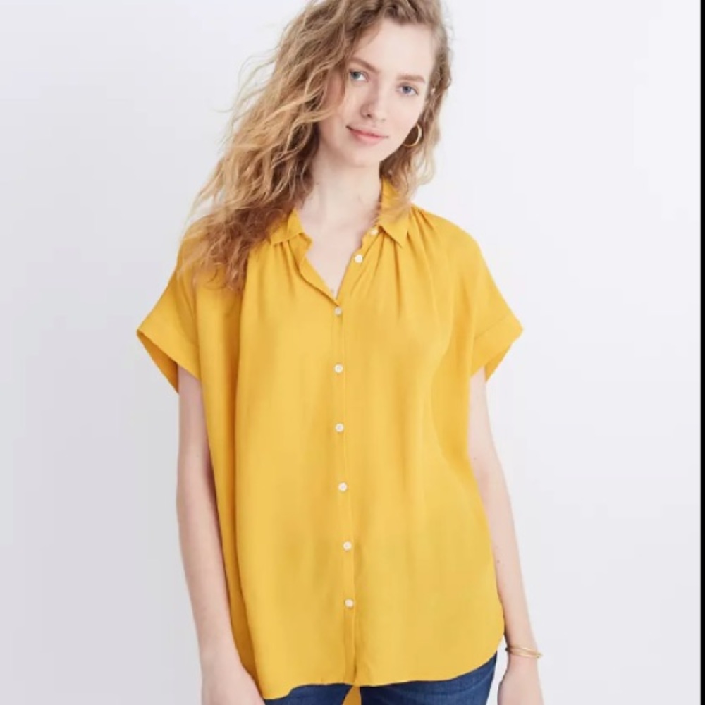 Madewell Mustard Central Drapey Shirt Blouse